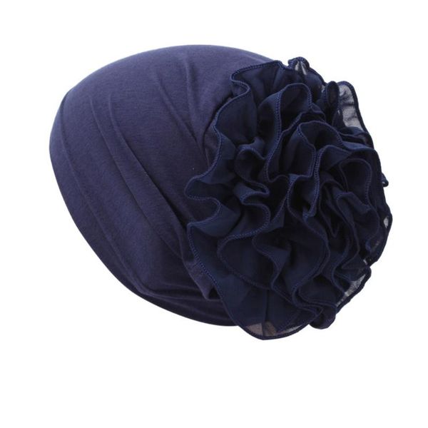 

women muslim islamic elastic turban head scarf double large flower beanie hat headwear fashion ruffle turban cap 2020 new, Blue;gray