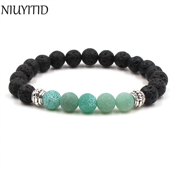 

niuyitid multi- style 8mm natural stone beads bracelet men women natural lava stone charms diffuser braclet jewelry for unisex, Black