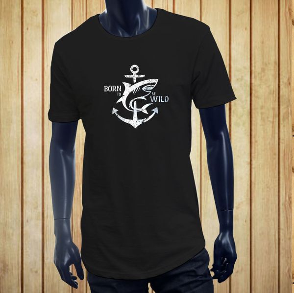 

short sleeve for men clothing summer born to be wild shark anchor ocean sea danger mens black extended long t-shirt tee shirt