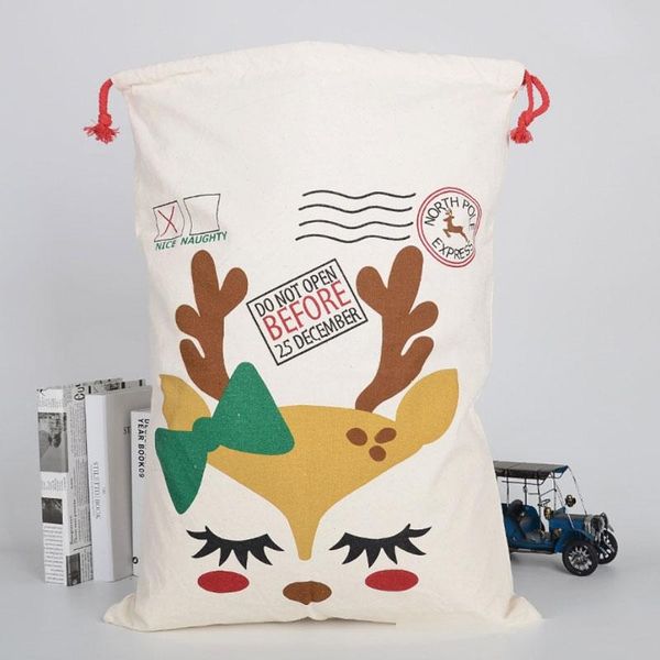 

50*70cm cartoon christmas elk gift bags fashion large heavy canvas candy handbags creative santa drawstring bag