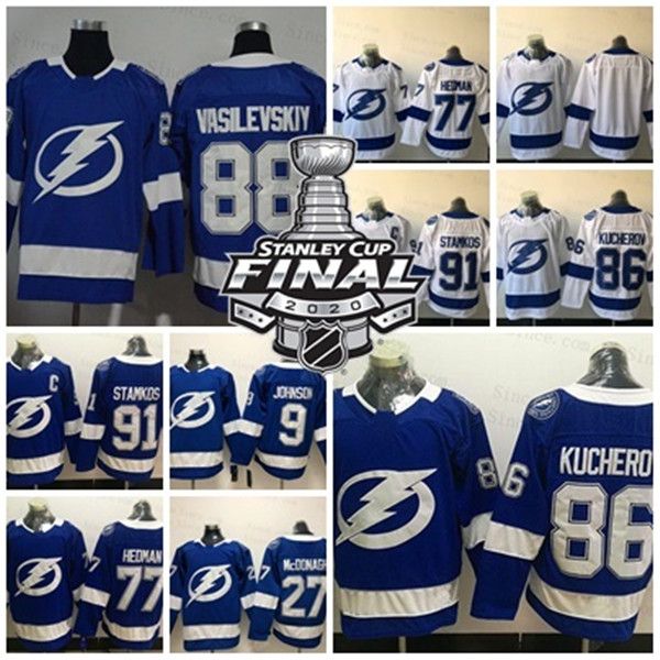

2020 stanley cup final patch 91 steven stamkos tampa bay lightning victor hedman nikita kucherov 9 johnson 27 mcdonagh blank hockey jerseys, Black;red