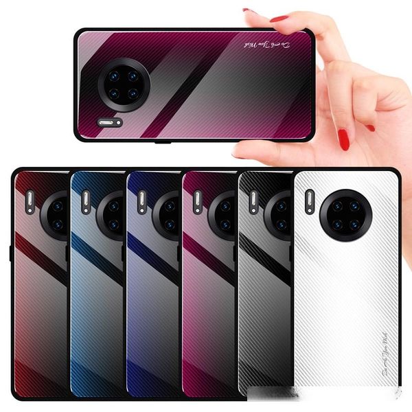 

for huawei mate 30 pro gradient striped tempered glass anti fingerprint tpu four side drop resistant case cover