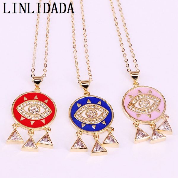 

8pcs fashion mix color enamel with eye cz charm pendant necklace statement women girl jewelry, Silver
