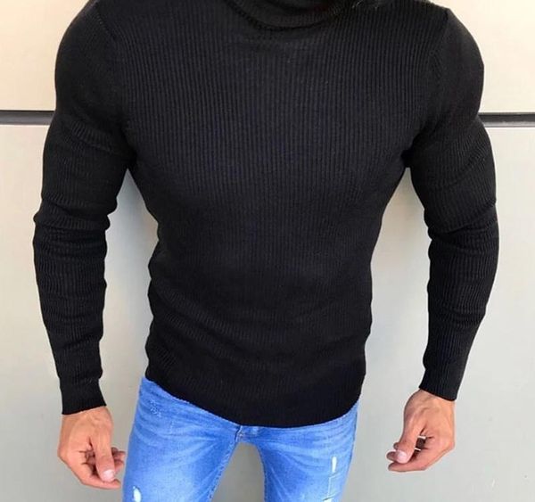 

2020 autumn winter men s pullover casual knitted cotton sweaters high collar long-sleeved solid color basic slim warm003, White;black