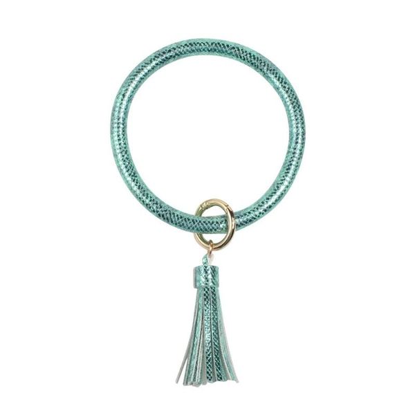 

charm bracelets 2021 trendy colorful pu leather bangle big round shiny print tassel keychain bracelet for women fashion keyring wholesale, Golden;silver