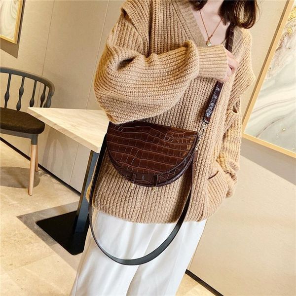 

#h30 women crossbody bag fashion crocodile semicircle saddle bags pu leather shoulder bags crocodile leather handbag retro purse