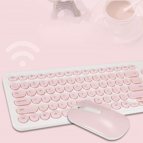 

2.4g wireless keyboard & mouse set mini silent micro-motion button ergonomic pc mause for deskcomputer notebook pink