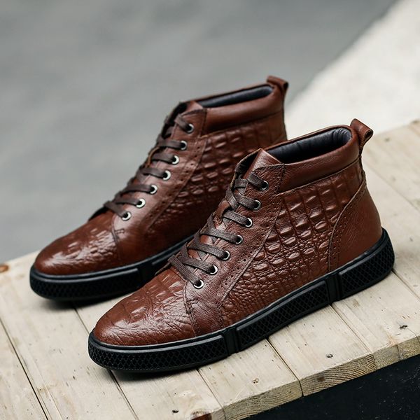 

autumn/winter man high fashion casual sneakers black brown genuine leather mens footwear outdoor warm men shoes with fur