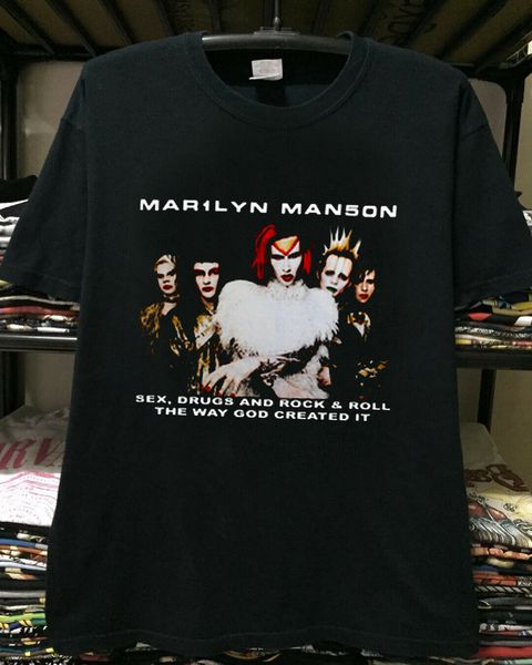 

vtg rare - t shirt - marilyn manson 'rock is dead tour 99' - black reprint o neck t-shirts male low price steampunk