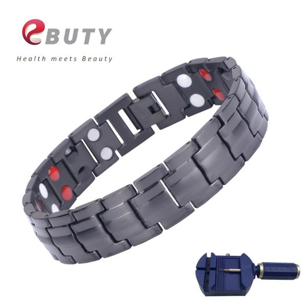 

ebuty black men sport bracelet titanium energy magnet health wristband bracelets with ions germanium fir stone fashion jewelry