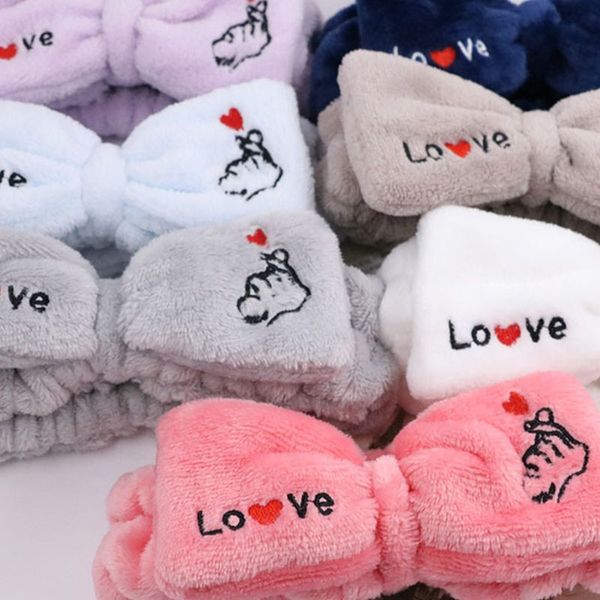 

womens wash face headband velvet bowknot finger heart embroidery wide bandana y1qb towel