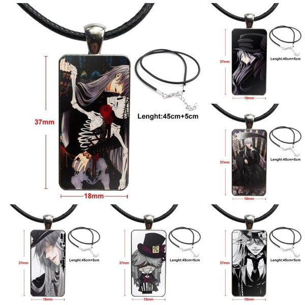 

for women men glass cabochon pendant necklace rectangle fashion necklace kuroshitsuji black butler undertaker, Silver