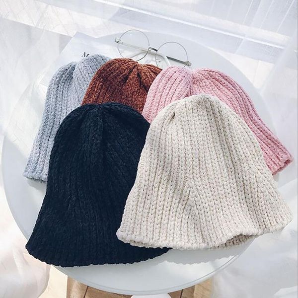 

autumn winter chenille hand knitted skullies women fashion thick warm solid color hats female beanies caps chapeau, Blue;gray