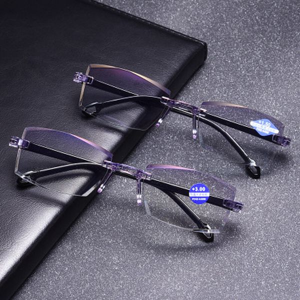 

anti blue light blocking glasses rimless reading glasses women men square frameless blue light optical, White;black