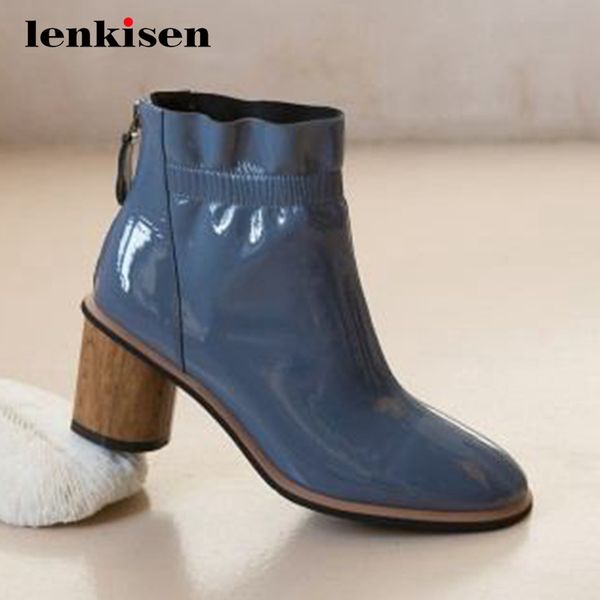 

boots lenkisen 2021 work natural leather high street fashion round toe thick heel zipper office lady dress ankle l9f2, Black