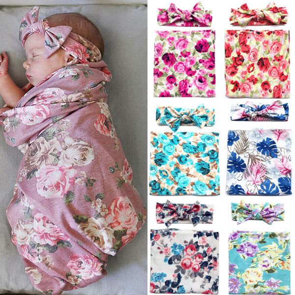 

80x80cm newborn baby girl boy swaddle wrap blanket muslin cotton sleeping mat +headband