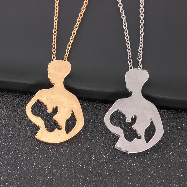 

chains rongqing 1pcs mommy baby necklace for women fashion female motherland chain necklaces ladies party pendants jewelry, Silver