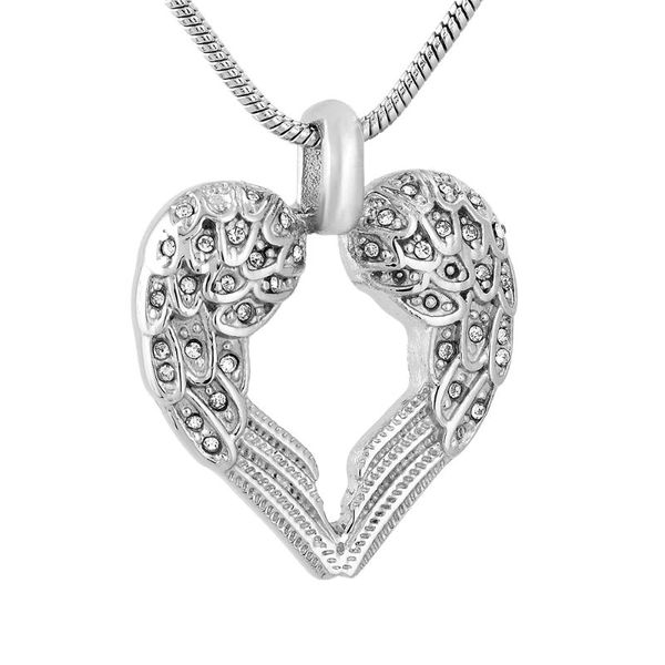 

chains ijd9777 crystal angel heart cremation jewelry pendant for ashes of loved ones keepsake memorial urn necklace, Silver