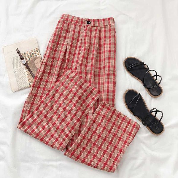 

ins plaid wide leg pants summer new women's vertical high waist casual long pants, Black;white