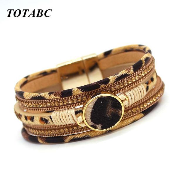 

fashion crystal leopard leather bracelets for women 2020 fashion bracelets & bangles multilayer wide wrap bracelet jewelry, Golden;silver
