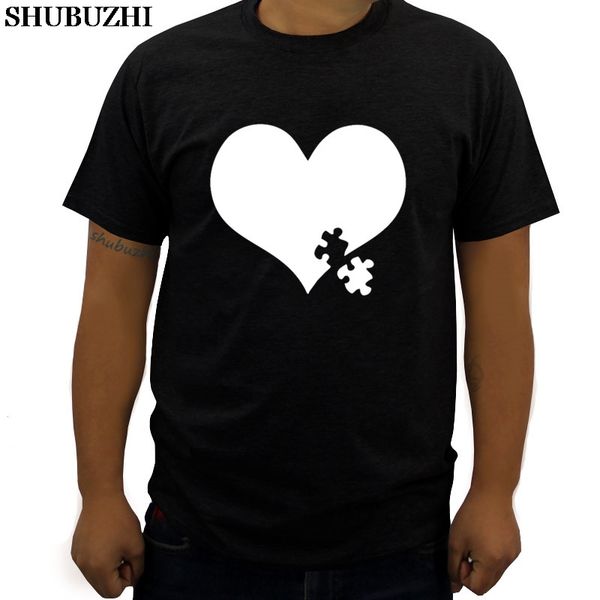 

cotton tshirt men new autism awareness heart puzzle male t-shirts fashion summer clothes euro size tees