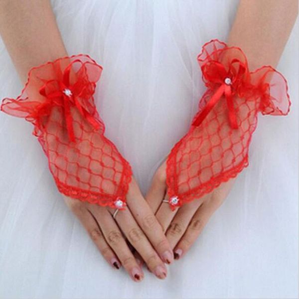 

five fingers gloves trendy white/black/red color arrival party fingerless lace short bow for women, Blue;gray