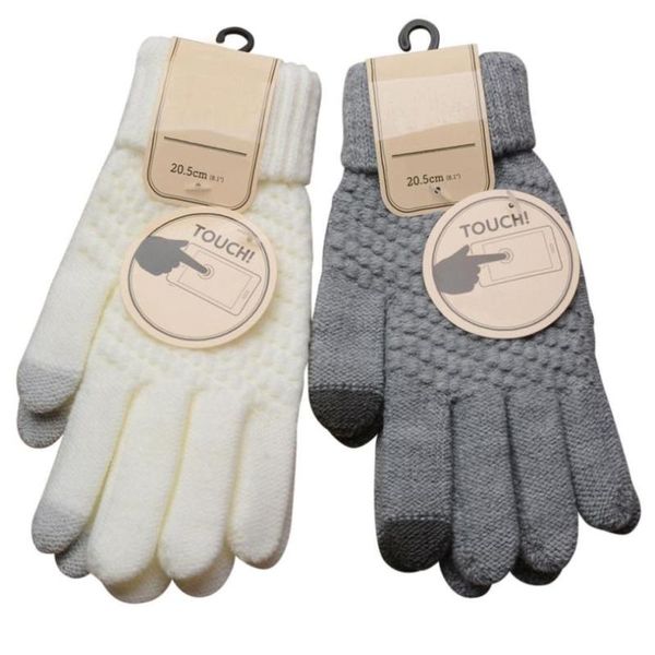 

winter thermal gloves screen white black color knit twist wool man women winter keep warm mittens gloves with full, Blue;gray