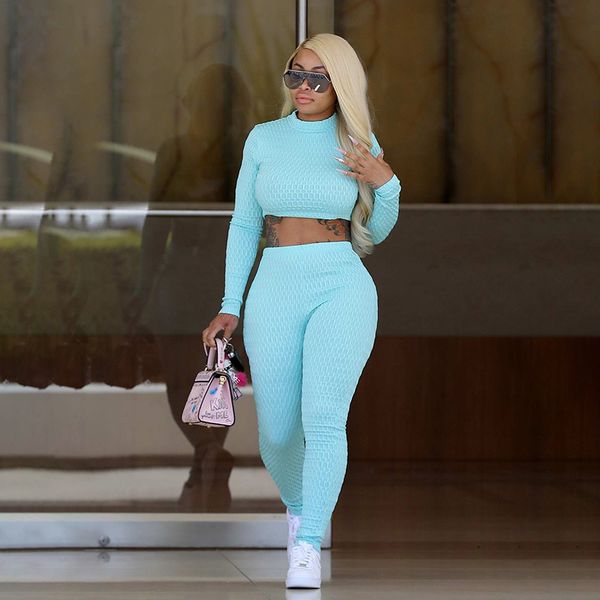 

women two pieces sport suits solid color long sleeve high-cut neck running t-shirt+high waist leggings female workout sets, Black;blue