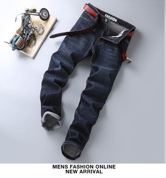 

dark blue straight jeans men loose elastic thin model linye859