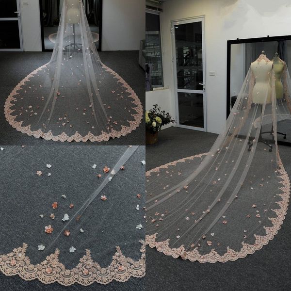 

2021 one layer bridal veils lace edge 3d appliqued long wedding veil custom made wedding accessories, Black