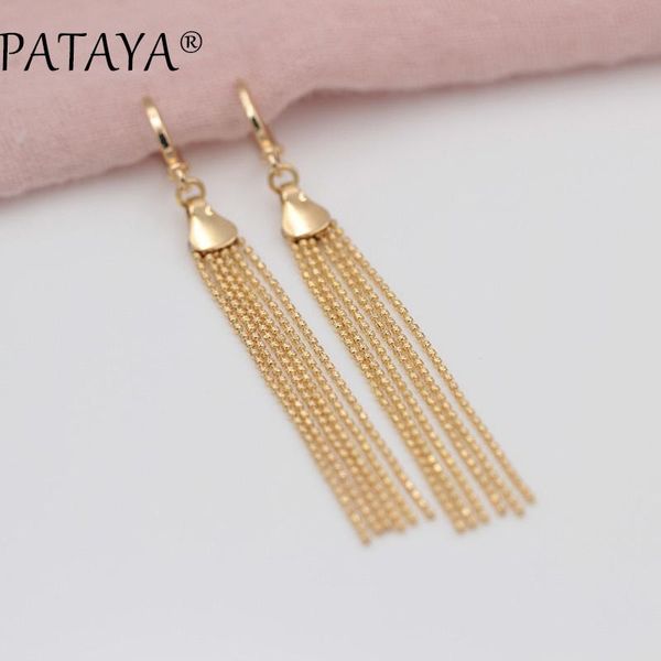 

pataya new arrivals 585 rose gold vintage tassel long earrings women unique quality drop earrings luxury jewelry accessories, Golden