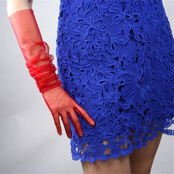 

five fingers gloves women red mesh 70cm fashion lace gauze super long touch screen tbws03, Blue;gray