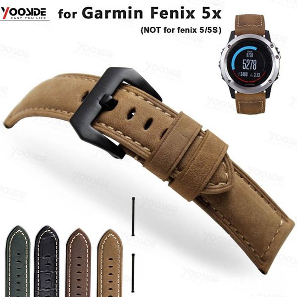 

26mm genuine leather watch replacement band strap with lugs adapters for garmin fenix 5x/5x plus /3/ 3hr/ d2 charlie/descent mk1