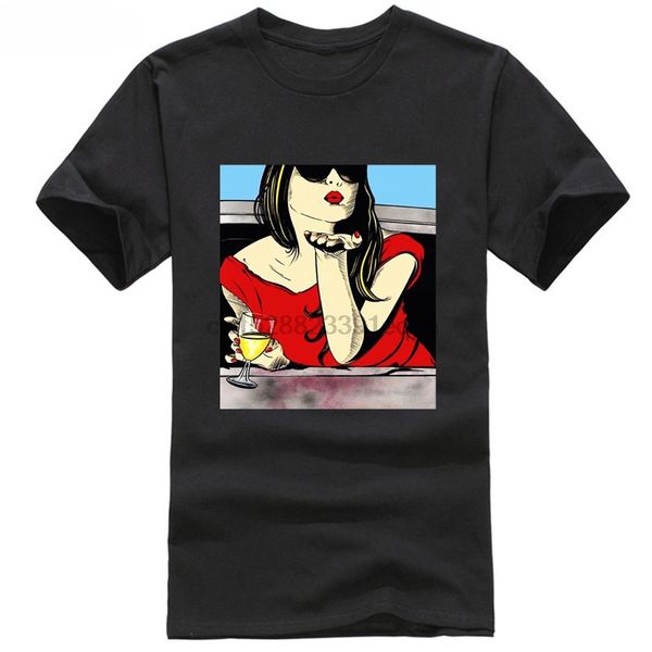 

blowing a kiss red lips white wine glasses pop art retro man tshirt t shirts casual brand clothing cotton