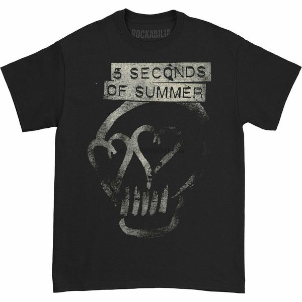

5 seconds of summer mens heart skull silver t-shirt black