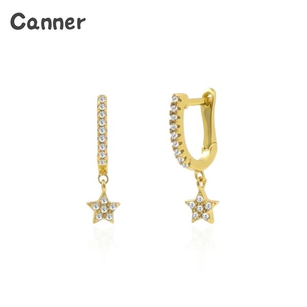 

hoop & huggie canner sparkling earrings for women girls pendant stars zircon crystals wedding 925 sterling silver aros, Golden;silver