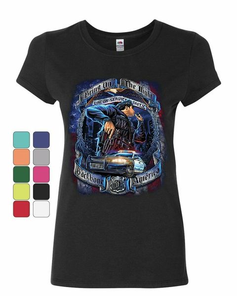 

police backbone of america womens t-shirt valor service duty cop patrol shirt