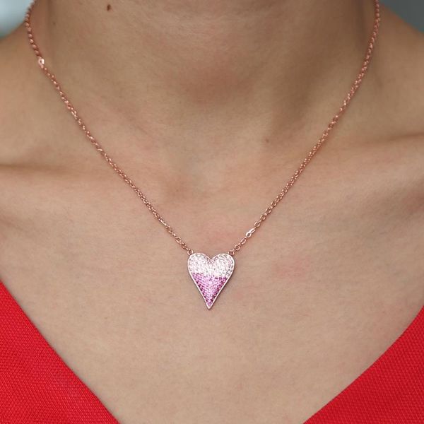 

2020 valentines gift lover heart pendant necklace pink red white cz paved rose gold color heart design, Silver