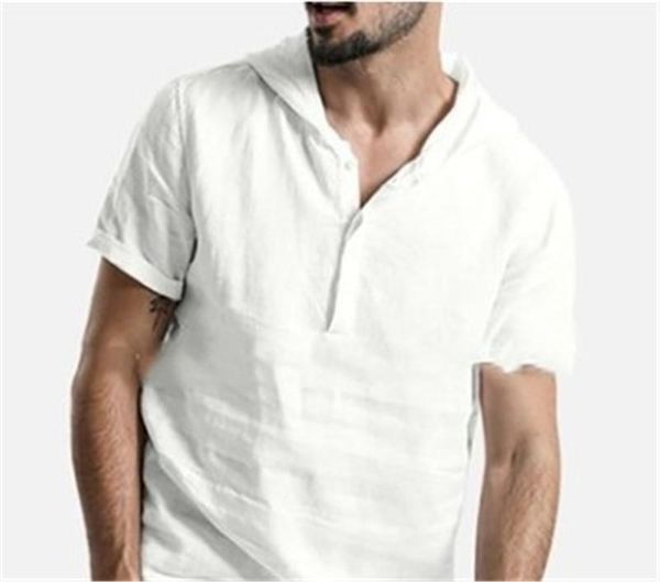 

button summer clothing pure color short sleeve mens shirts fashion turn down collar with hooded mens casual shirts with, White;black