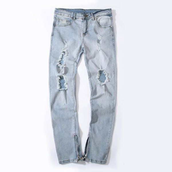 

2020 new hole elasticity jeans men's fashion denim trouser straight male pants plus size 42, Blue
