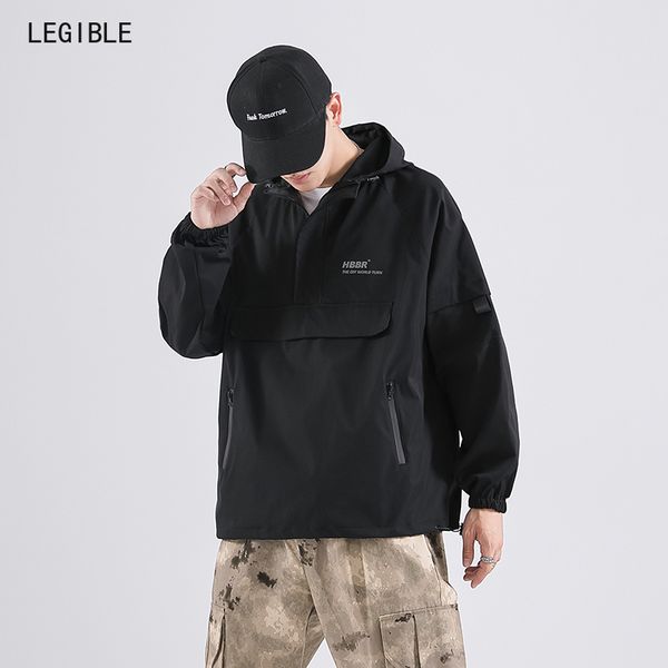 

legible jacket men zipper new arrival brand casual solid hooded jacket mens fashion loose outwear mens clothing, Black