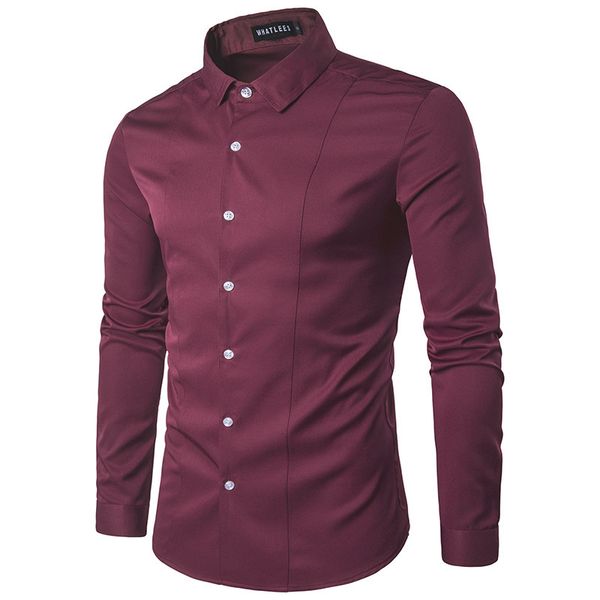 

e-baihui 2021 men selling lapel long-sleeved shirt fashion youth solid color slim plus size shirts male business social white dress a27, White;black
