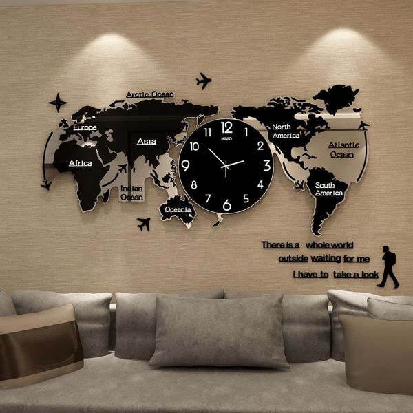 

large nordic silent wall clock modern design map acrylic creative wall clock kids living room relogio parede ng jj60wc