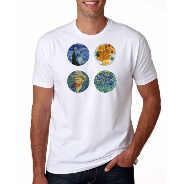 

men's fashion plus size tees & short sleeve modal casual t-shirts white van gogh painting t shirts gift