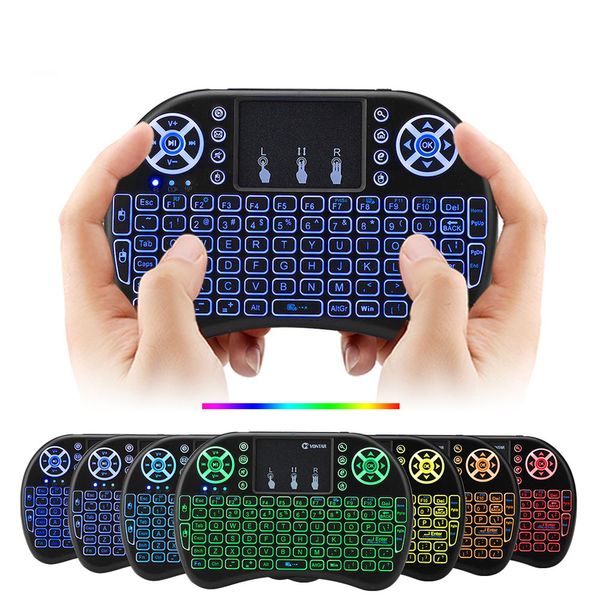 

air mouse 7 colors backlit i8 mini wireless keyboard 2.4ghz english russian 7 colour air mouse with touchpad remote control android tv box