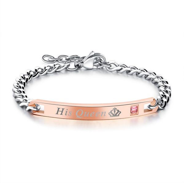 

women his queen stainless steel id cz chain bracelet #95352-#95353, Black