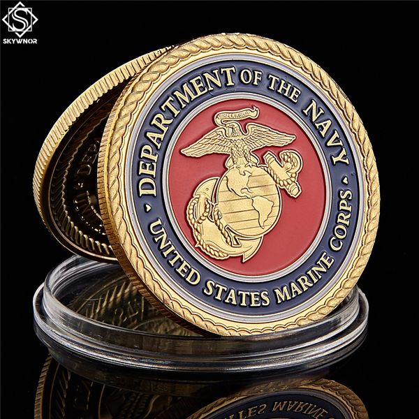 

us marine corps department of navy gold plated craft colorful military metal challenge medal usa coin collectibles