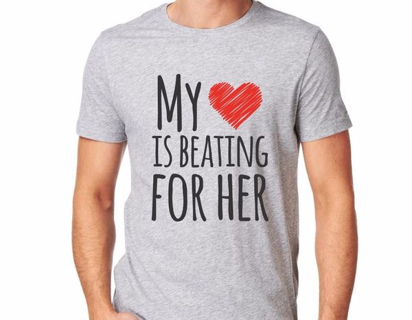 

2019 summer fashion new tee my heart is beating for her valentines t-shirt love tee gift for him tee shirt sale