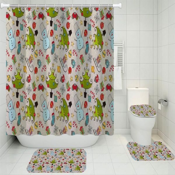 

shower curtains 3/4 pieces merry christmas sets festival rugs 3d print polyester bathroom mat colorful for gift bath