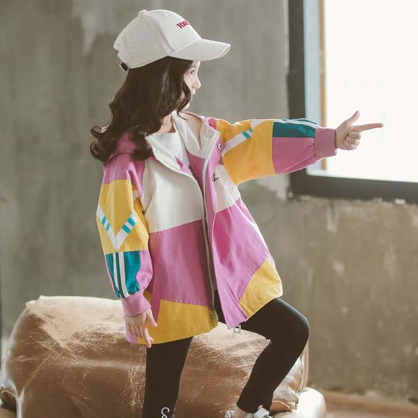 

girls jackets splice coats fashion kids hooded windbreaker baby jacket for girl size 8 10 12 children outerwear coat 2020 autumn, Blue;gray